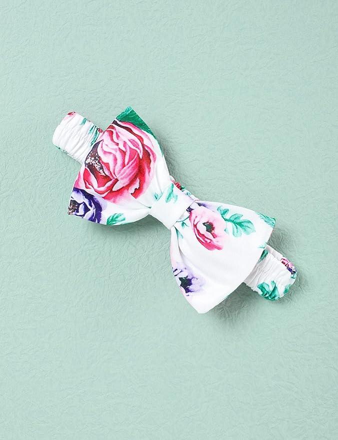 Baby Girl Clothes Patter&Letter Baby Girl Romper with Bow Hat&Headband and Gloves 4Pcs Baby Girl Coming Home Outfit