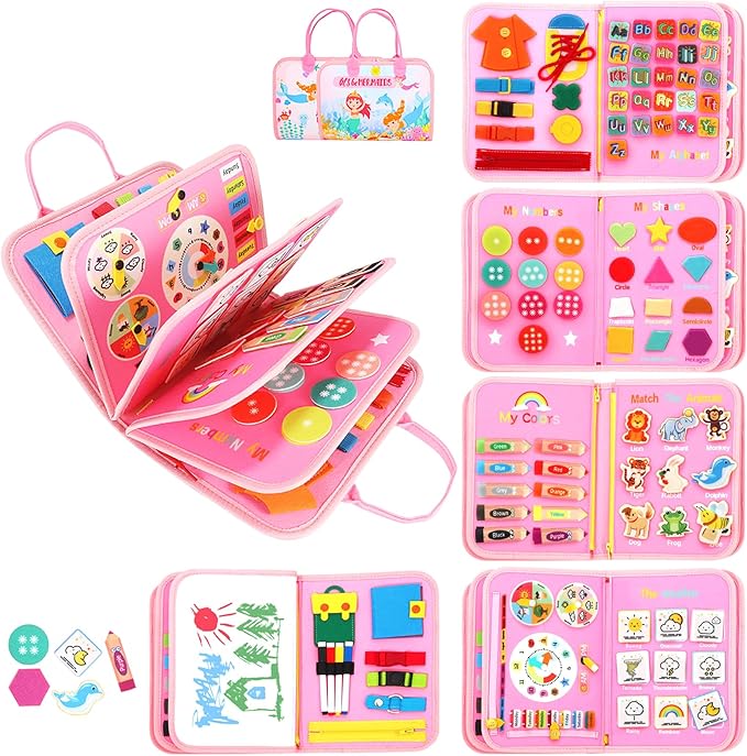 Hooku Busy Board for 1 Year Old, Montessori Toys for 2 Year Old, Baby Sensory Toy for Toddlers 1-3, Fine Motor Toy, Toddler Travel Toys, Toddler Learning Activities,Birthday Gifts for Baby Boy Girl