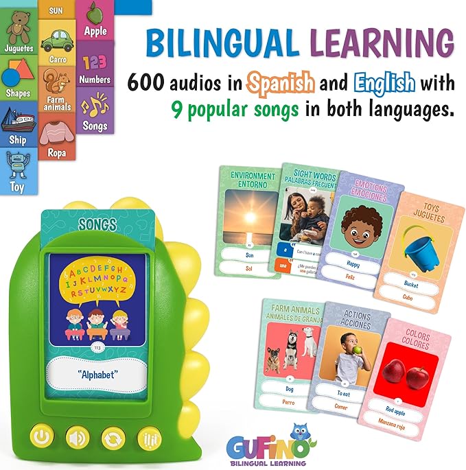 Spanish Flash Cards for Kids | Bilingual Talking Flashcards with Audio | English Learning Cards | Interactive Language Development Toy | Educational Flash Cards for Early Learning