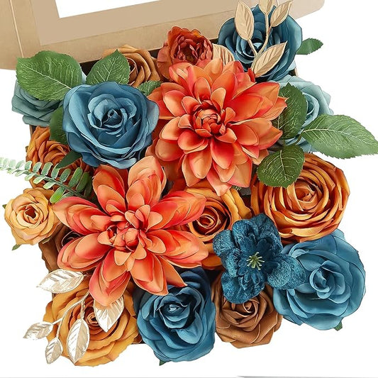 RICHMYC Artificial Flowers Orange Green Wedding Silk Fall Flowers with Stems Fake Cake Flowers for Wedding Bouquets Centerpieces Baby Shower Fall Decor