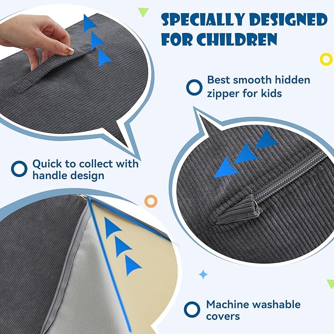 jela Kids Foam Climbing Blocks 6Pcs Soft Play Equipment Luxury Corduroy Fabric, Toddler Climbing Playset Indoor Soft Play Climbing for Toddlers, Lightweight Climbing Blocks for Babies (Darkgrey)