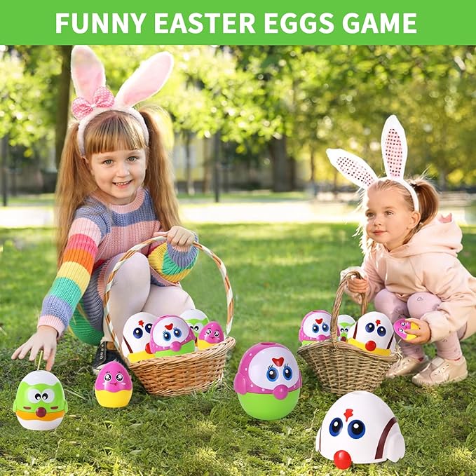 MOONTOY Easter Eggs Matching Egg Toys for Toddlers, 8PCS Chicken Toys for Kids Shape Sorter Stacking Nesting Dolls Sensory Learning Speech Therapy Birthday Gift 18+ Months, Easter Basket Stuffers