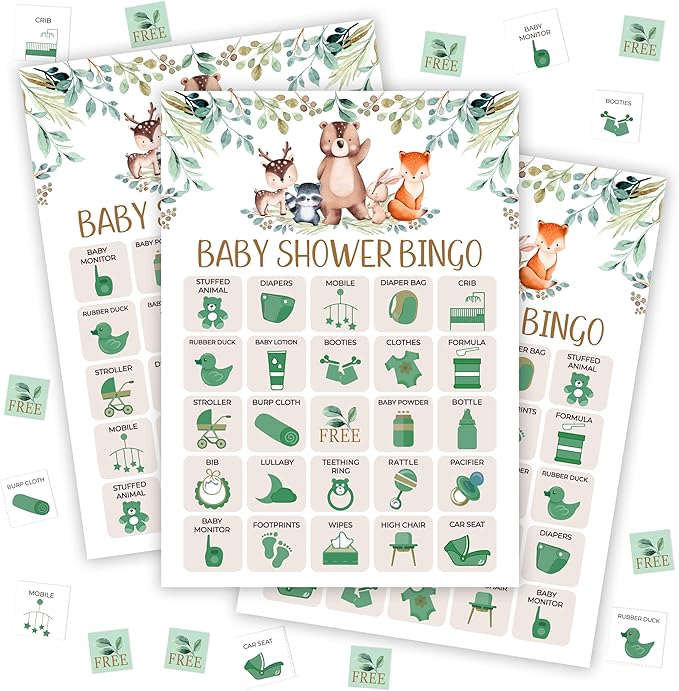 Baby Shower Bingo Game for Adults, Baby Shower Party Bingo Game Set, Woodland Games Cards, Gender Reveal Favors for Family Friends, Large Group Games Decor & Supplies -22