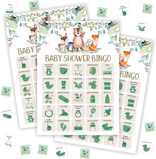 Baby Shower Bingo Game for Adults, Baby Shower Party Bingo Game Set, Woodland Games Cards, Gender Reveal Favors for Family Friends, Large Group Games Decor & Supplies -22