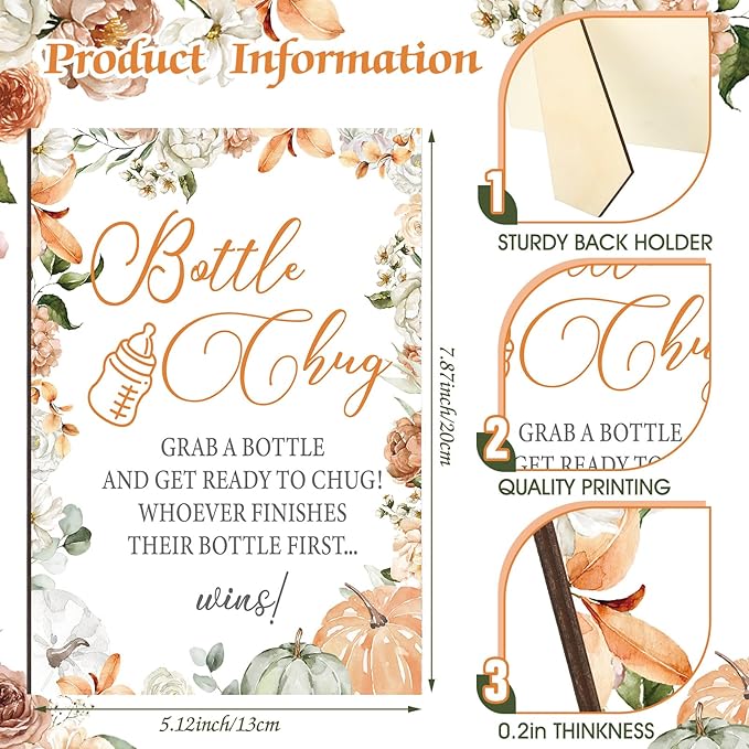 TrelaCo Little Pumpkin Cool Baby Shower Games Wooden Bottle Chug Sign Rustic Theme Baby Gift Sets and 12 Pcs Baby Bottle Shower Favor Baby Bottles for Rustic Kraft Baby Shower Games Gender Reveal
