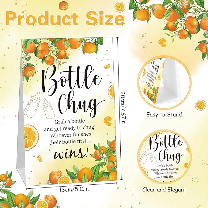 TrelaCo Bottle Chug Baby Shower Game 20 Pcs Baby Bottles Shower Favor with 1 Orange Theme Sign for Gender Reveal Party Supplies Gifts(Orange)