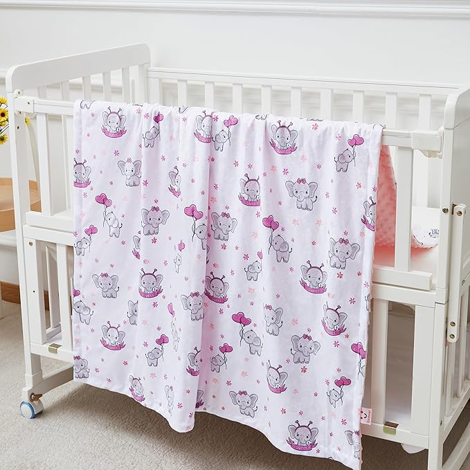 QSTEHEML Baby Blankets for Girls,Super Soft Elephant Nursery Minky Blanket Neutral,Baby Gifts Double Layer with Dotted Backing,Pink Newborn Blankets for Crib Stroller(Elephant, 30 * 40inch)