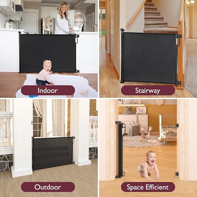 Retractable Baby Gate, Momcozy Extra Wide Mesh Baby Gates for Stairs, 33" Tall, Extends to 71" Wide, Pet Dog Gate for Doorways, Stairs, Hallways, Indoor/Outdoor