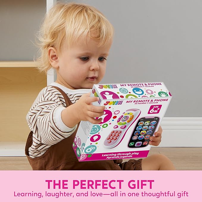 JOYIN Baby Learning Phone and Remote Toy for Toddler, Pink Smartphone Toys with Music for Infants, Kids, Girls, Holiday Stocking Stuffers, Birthday Gift