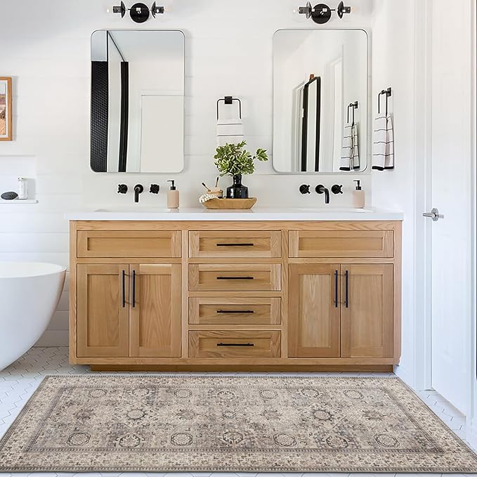 ReaLife Rugs Machine Washable Area Rug - Living Room Bedroom Bathroom Kitchen Entryway Office - Padded Low Pile Stain Resistant Premium - Boho Farmhouse Vintage - Paz - Beige Gray Ivory 2'6" x 10'