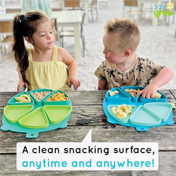 On-The-Go Snack Mat – Baby Silicone Travel Dining Placemat – Portable Silicone Toddler Plate – Reusable Snack Container with 3 Compartments and Lids for 6 Months + (Plum)