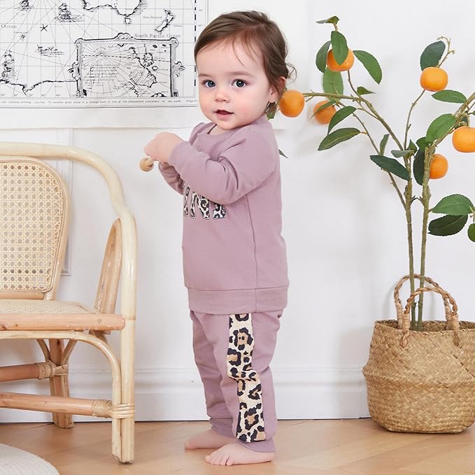 Kupretty Baby Girl Fall Winter Clothes Toddler Outfit Letters Graphic Crewneck Sweatshirts + Joggers Pants Set