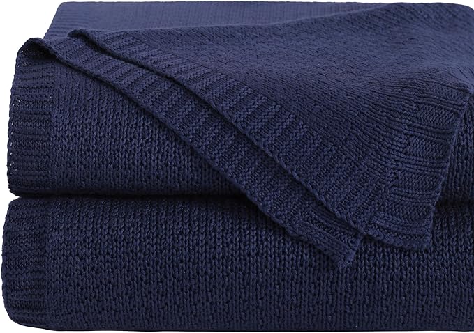 NTBAY Cable Knit Cooling Throw Blanket, Soft and Breathable Throw Blanket 51x67 Inches Made from Rayon Derived from Bamboo for Couch, Sofa, Nap, Navy Blue