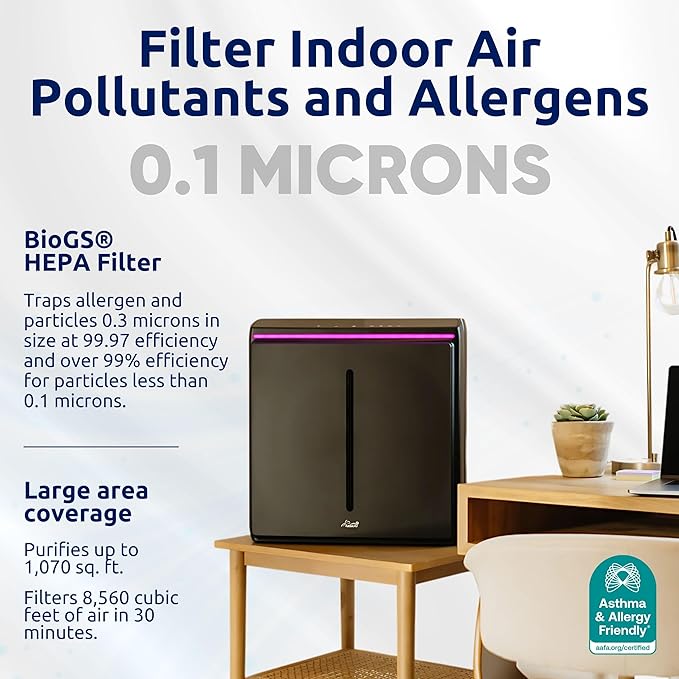 Rabbit Air, A3 SPA-1000N Air Purifiers for Home, Ultra Quiet HEPA Air Purifier- Wall Mountable Air Purifiers for Home Large Room, Allergies, Dust, Mold, Smoke & VOCs(Black, Asthma & Allergy Friendly)