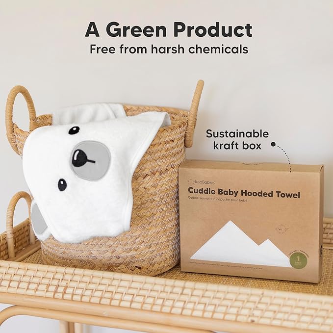 KeaBabies Hooded Baby Towel for Newborn - Viscose Derived from Bamboo Large Baby Bath Towels with Hood for Boys, Girls, Toddler, Extra Absorbent & Soft Newborn Bath Essentials (Polar)