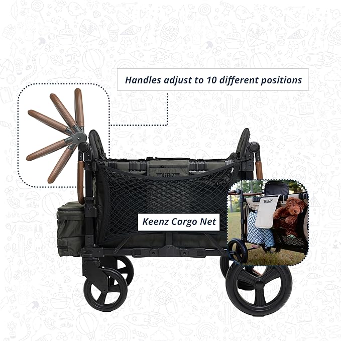 Keenz XC EVO - Luxury 2 Passenger Stroller Wagon for Kids | Foldable 2 Passenger Quad Seater with Adjustable Canopy | Pine Green