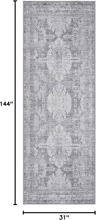 Bloom Rugs Washable 12 ft Runner - Ivory/Silver Gray Traditional Runner for Entryway, Hallway, Bathroom, and Kitchen - Exact Size: 2.5' x 12'