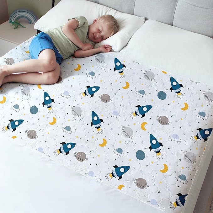 Hygge Sheets® Potty Training Pee Pads for Kids, Toddlers - 100% Waterproof, Non Slip Bed Wetting Pad for Full Size Beds - Washable, Reusable Mattress & Sheet Protector - Space