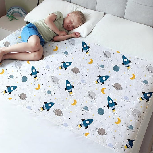 Hygge Sheets® Potty Training Pee Pads for Kids, Toddlers - 100% Waterproof, Non Slip Bed Wetting Pad for Full Size Beds - Washable, Reusable Mattress & Sheet Protector - Space