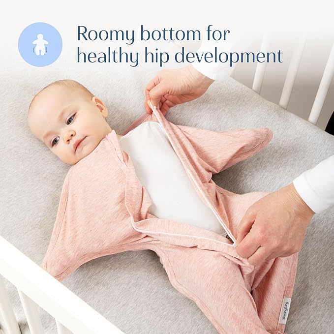 SleepingBaby Zipadee-Zip Transition Swaddle - Cozy Baby Swaddling Blanket with Zipper Convenience - Roomy Wearable Blanket for Easy Diaper Changes - 3-6 Month - Ballet Pink Heather