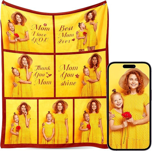Custom Personalized 9 Photo Collage Blanket Thow Gifts with Text, Customized Pictures Blankets Gift for Christmas Birthday Thanksgiving Adults Kids Dad Mom Girlfriend Boyfriend (7 mom Daughter)