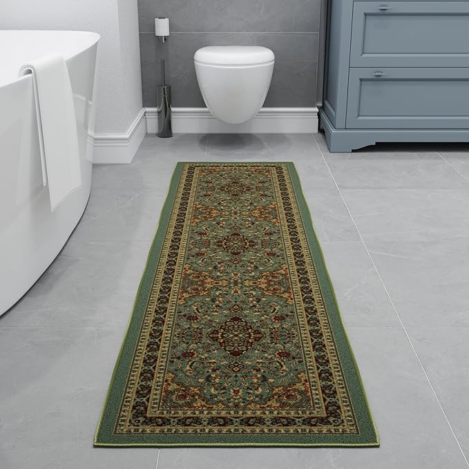 Ottomanson Hallway Runner Rug 1'10" x 7' Non Slip Oriental Area Rugs Easy to Clean Laundry Rug Runner Durable & Pet Friendly Floor Carpet Runners for Hallways Entryway Kitchen, Seafoam Green