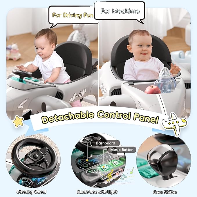 Xilingol 6-in-1 Baby Walker with Wheels, Adjustable Height & Speed Activity Walker with Padded Seat, Foldable Walker for Babies, Toddler Push Walkers for Boy & Girl 6-18 Months, Music & Light