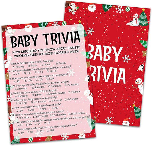 Baby Shower Game Cards, Baby Trivia Game, Christmas Party Cards for Gender Neutral, Set of 30 Cards(Chris002)