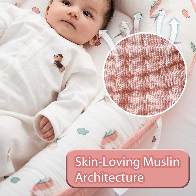 Premium Muslin Baby Lounger - Foldable, Adjustable & Breathable Infant Seat for 0-24 Months, Portable Travel Design with Mesh Liner, Soft & Cozy for Home & On-The-Go