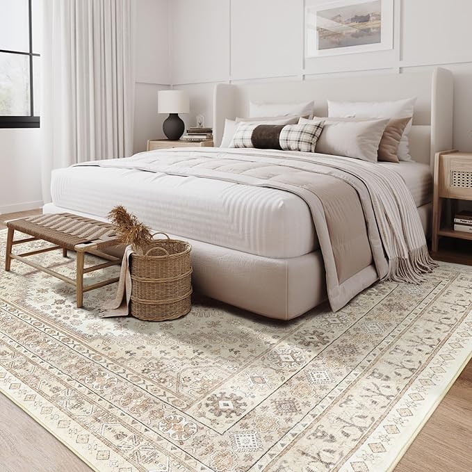 zesthome 10x14 Area Rugs,Stain Resistant Washable Rug,Ultra-Thin Rugs for Living Room,Bedroom,Non-Slip Backing Home Decor Large Area Rug (Cream/Beige,10'x14')