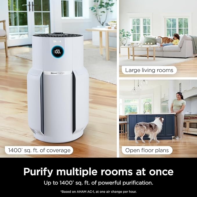Shark Air Purifier for Home with NeverChange HEPA Air Filter, 1400 sq. ft. for Powerful Multi-Room Purification, 5-Year Filter, Filters Smoke, Captures 99.98% of Particles & Dust, HP302
