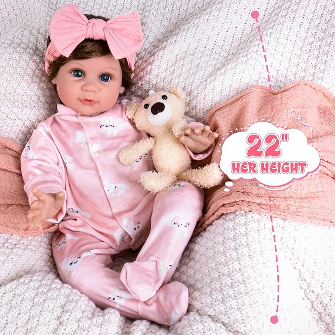 Aori Reborn Baby Dolls Lifelike - 22 Inches Realistic Newborn Girl Doll That Look Real - Great Gift for Grandama and Kids 3+