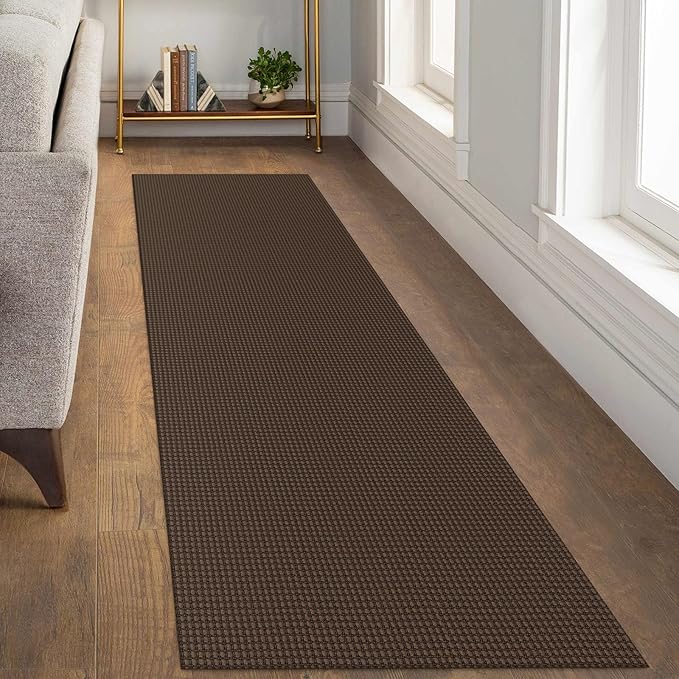 KOZYFLY Runners for Hallways 2.6x8 ft Washable Kitchen Runner Non Slip Rubber Backed Hall Runners Cotton Entryway Runner Rugs Floor Carpet for Indoor Backdoor Bedroom Kitchen, Reddish Brown/Coffee