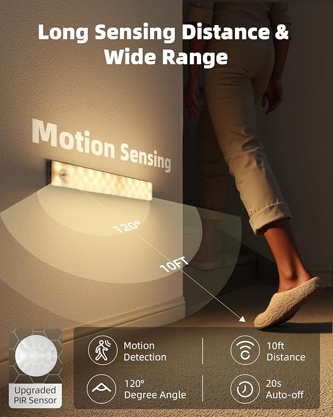 EZVALO 62 LED Under Cabinet Lighting with Charging Station, Rechargeable Motion Sensor Lights, 3 Color Temps, Dimmable Wireless Closet Lights w/Remote for Kitchen, Wardrobe, Pantry- 3 Pack