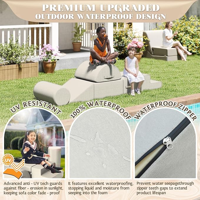 jela Kids Foam Climbing Blocks 6Pcs Soft Play Equipment Waterproof Fabric, UV Resistant Toddler Climbing Toys Indoor& Outdoor Soft Play Climbing Set, Lightweight Climbing Blocks for Toddlers(Sand)