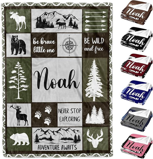 Personalized Baby Blankets with Name, Customized Name Blankets for Kids, Woodland Blanket Personalized, Custom Blanket for Boys, Girl, Baby Boy Newborn Soft