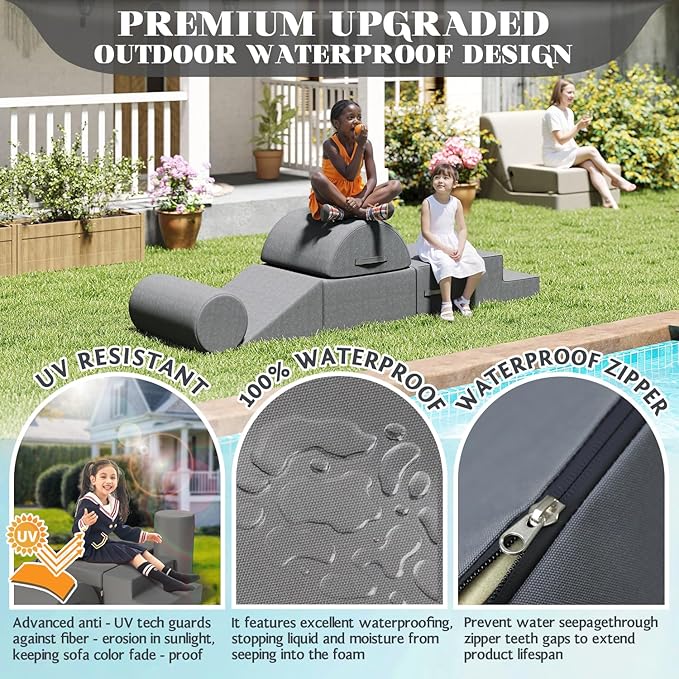 jela Kids Foam Climbing Blocks 6Pcs Soft Play Equipment Waterproof Fabric, UV Resistant Toddler Climbing Toys Indoor& Outdoor Soft Play Climbing Set, Lightweight Climbing Blocks for Kids (Darkgrey)