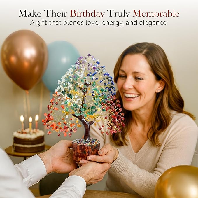 Seven Chakra Crystal Tree Birthday Gifts for Women, Healing Crystal Tree of Life Sister Birthday Gifts Room & Home Decor Gift for Mom Her Positive Energy New Home House Warming Gift Women Unique