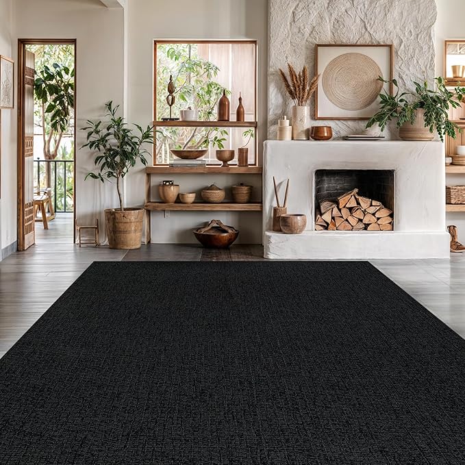 Easy Jute Rugs 5x7 Dark Gray Color Living Room Indoor Outdoor Area Rug for Farmhouse Patio and Kitchen Rug High Traffic Washable Easy to Clean Solid Boho Woven Design Outside Carpet (5 x 7)