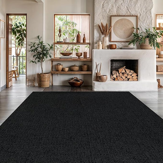 Easy Jute Rugs 5x7 Dark Gray Color Living Room Indoor Outdoor Area Rug for Farmhouse Patio and Kitchen Rug High Traffic Washable Easy to Clean Solid Boho Woven Design Outside Carpet (5 x 7)