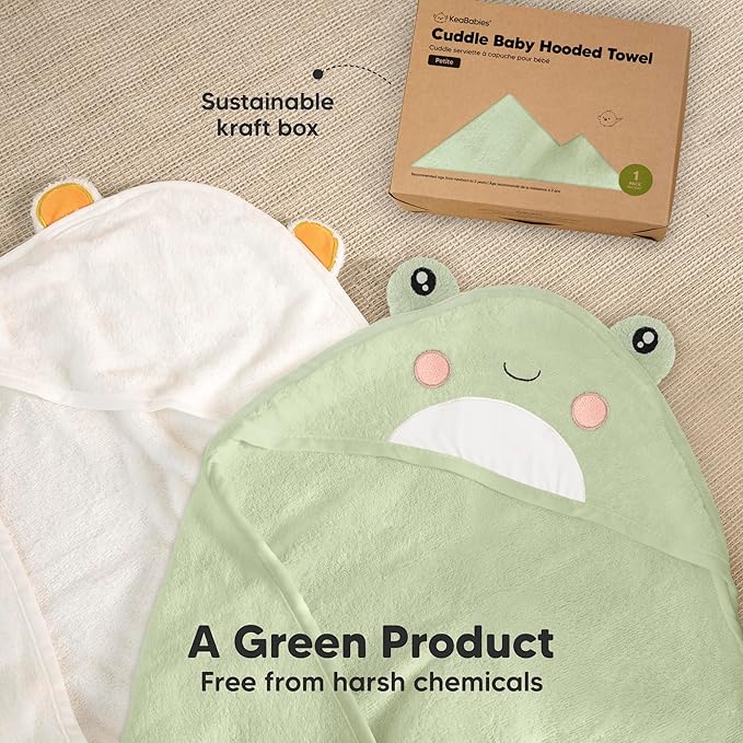 KeaBabies Hooded Baby Towel for Newborn - Viscose Derived from Bamboo Large Baby Bath Towels with Hood for Boys, Girls, Toddler, Extra Absorbent & Soft Newborn Bath Essentials (Frog)