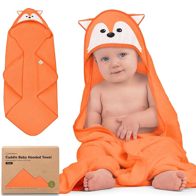 KeaBabies Hooded Baby Towel for Newborn - Viscose Derived from Bamboo Large Baby Bath Towels with Hood for Boys, Girls, Toddler, Extra Absorbent & Soft Newborn Bath Essentials (Fox)