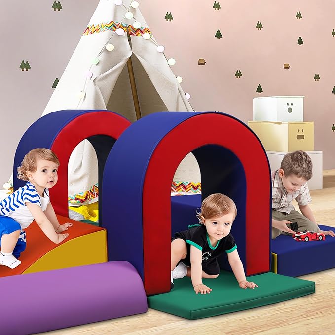 10 Piece Foam Climbing Blocks, Soft Climbing Toys for Toddlers, Lightweight Baby Climbing Gym, Indoor Baby Activity Play Set for Crawling Climbing and Sliding