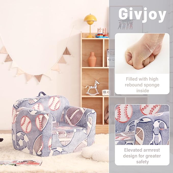 Toddler Chair Plush Kids Couch, Comfy Kids Sofa Toddler Lounger Chair for Bedroom, Convertible Toddler Couch for Girls and Boys, Reading Chair for Kids