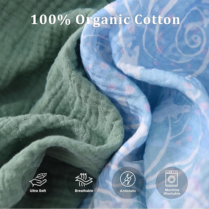 Baby Crib Sheets 2 PCS, 100% Organic Cotton Crib Sheet for Standard Crib Mattress(52”x 28”), Fitted and Soft Breathable Muslin Crib Mattress Sheet for Girl and Boy