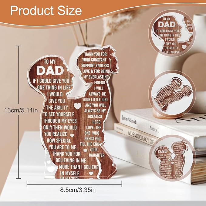 MAMAGIFTREE Fathers Day Presents from Daughter – Heartfelt Acrylic Plaque for Dad, Unique Father Daughter Desk Decor Sign – Birthday, Christmas or New Dad Present from Girl