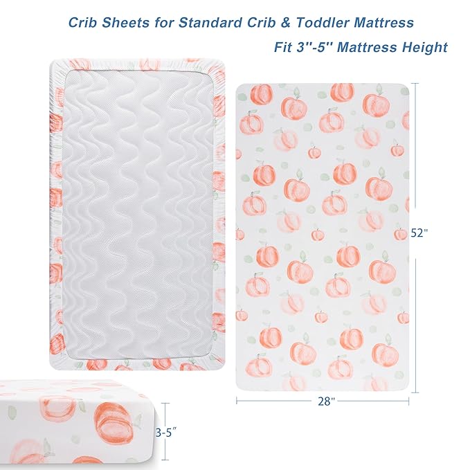 TILLYOU Baby Crib Sheets for Boys Girls, Super Soft Toddler Bed Sheets, 2 Pack Sheets for Standard Crib Mattress 28x52in, Peach dot