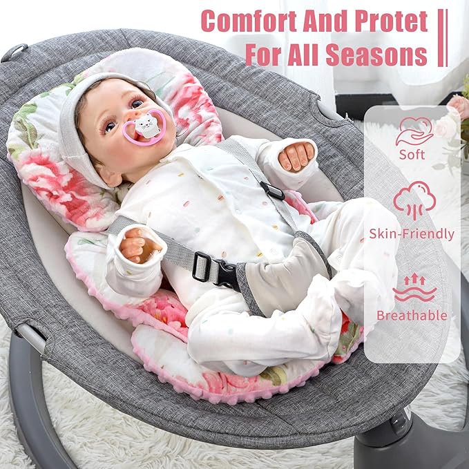 Infant Car Seat Insert, HNHUAMING Baby Car Seat Head & Body Support for Newborn, Ultra Soft Reversible Preemie Carseat Insert Cushion for Girls Boys, Fit CarSeat, Stroller, Swing, Bouncer, Pink Floral