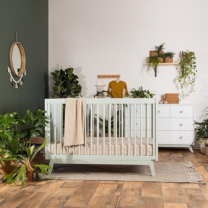 dadada Baby Soho 3 in 1 Convertible Wooden Crib to Toddler Bed - Made in Italy, GREENGUARD Gold Certified, Baby-Safe Finish, Sustainable Beech Wood, Modern Design, 3 Adjustable Heights (Sage)