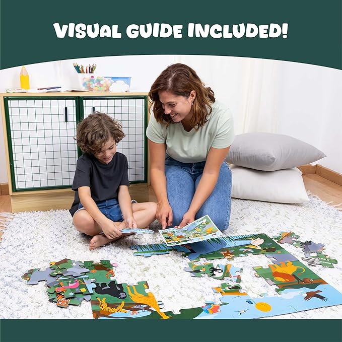 Giant Floor Puzzles for Kids 48 Pieces - BONNYCO | Jungle Animals Jumbo Floor Puzzle | Safari Large Piece Jigsaw Ages 2 3 4 5 6 7 8 | Educational Kids Toys, Gifts for Boys and Girls Birthday Christmas